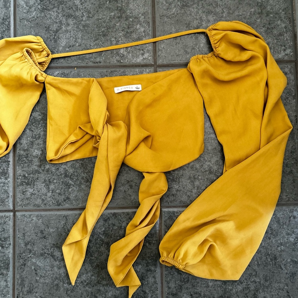 O. Vianca Mustard Yellow Off-Shoulder Top: size large